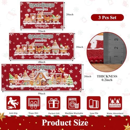 U'Artlines Christmas Kitchen Rugs and Mats Set of 3, Gingerbread Snowflake - Image 2