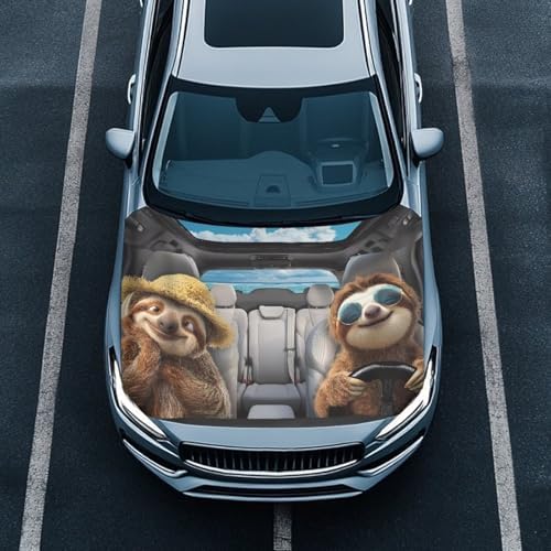 Driving Sloth Car Windshield Sunshade Cover, Waterproof Breathable Half Car Cover Blocks UV Rays for All Season - Fit Most Cars, SUV