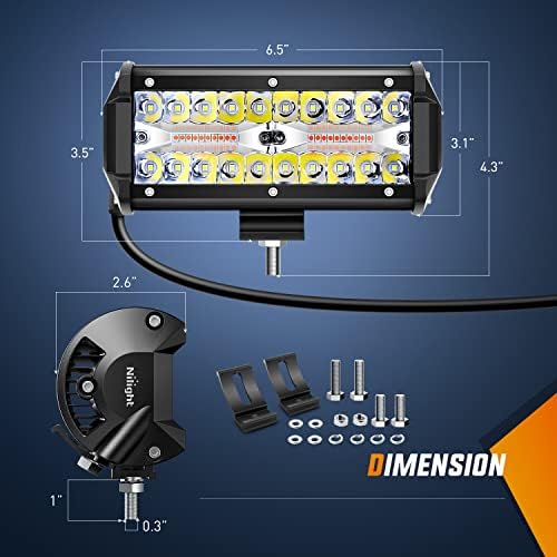 Nilight 6.5inch Amber White Strobe 6 Modes 120W LED Pod Light