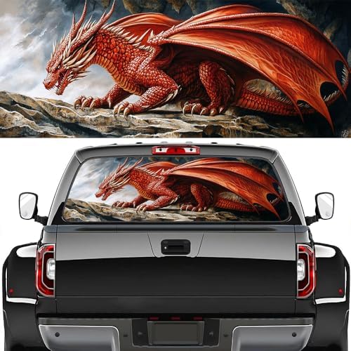 Mysterious Dragon Pickup Truck Decals Rear Window, Watercolor Western Animal Retro Automotive Decals and Graphics Rear Window Decals for Trucks, Car Window Decal Sticker 66 x 22 inch