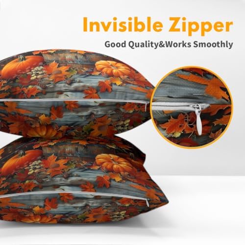 Fall Pumpkin Maple Leaves Pillow Covers 24x24 Set of 2 Highly Absorbent - Image 5