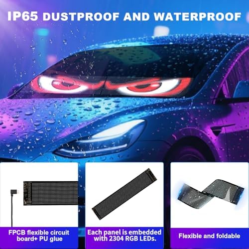 Devil Eyes Light for Trucks – 52.4''x7.5'' Large LED Eyes for Truck Windshield, Perfect Sync, Super Bright, Programmable LED, Remote+APP Control (1-Pack) for Standard Trucks/RVs/Campers