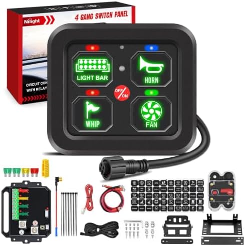Nilight 4 Gang Switch Panel Green 12V 24V Circuit Control Relay System