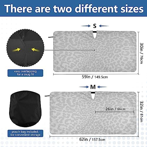 White Leopard Car Windshield Sun Shade Animal Skin Print Foldable Sunshade Front Window Visor Protector Blocks UV Rays Heat Keep Vehicle Cool (59 x 30 in)