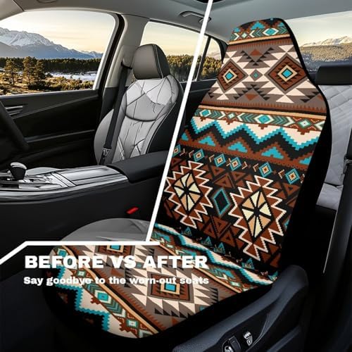 Southwest Aztec Car Seat Covers Waterproof Front Seat Covers 2 Pcs Easy Installation Breathable Front Seat Cover Protection Interior Accessories Universal for Auto Truck Van SUV