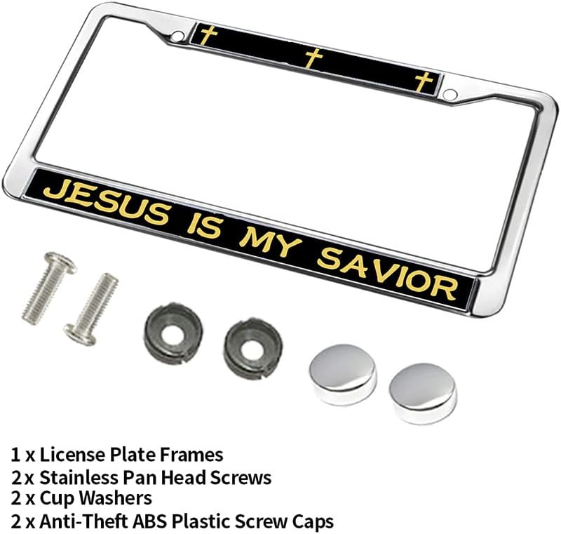 Jesus is My Savior License Plate Frame Custom God Cross Power Chrome License Plate Frame Christian Quote Rust-Proof License Plate Frame with Mounting Gift Kit