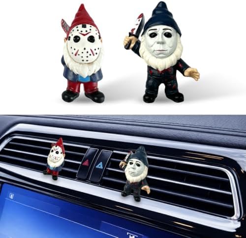 GENANY 3D Resin 2Pcs Spooky Gnome Car Freshener Clip Hand Painted Masked