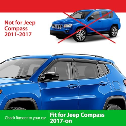 Goodyear Shatterproof Window Deflectors for Jeep Compass 2017-2026, Tape-on Rain Guards, Window Visors, Vent Deflector Visor, Car Accessories,6 pcs. - GY008945