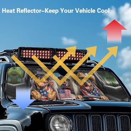 Renewold Funny Rottweiler Driving Automotive Windshield Sunshade for Jeep Wrangler JK JKU JL JLU 1997-2023 Gladiator JT Summer Sun Shield Cover Car Front Window Shade Blocks UV Heat Sunlight Sun Visor