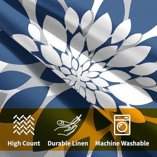 Blue Grey Dahlia Pillow Covers 16x16 Set of 2 Navy Blue Floral Throw Pillow Covers Natural Pillowcase Linen Decoration Farmhouse Soft Decorative Flower Cushion Case Couch for Indoor Outdoor Home Decor - Image 6