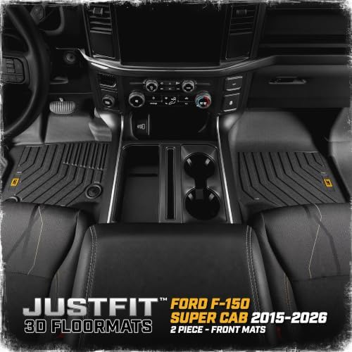 CAT® JustFit™ 3D Custom Fit Front Floor Mats for Ford F-150 Super Cab 2015-2026, Heavy Duty Rubber Floor Liners Laser Measured, Ford F150 SuperCab Accessories