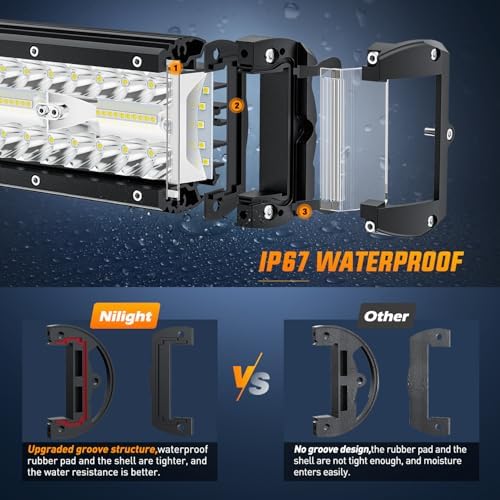 Nilight 2 PCS 7 Inch Side Shooter Light Bar Spot Flood Combo Triple Row