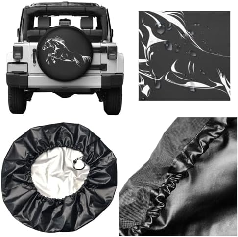 Horse Spare Tire Cover Black Wheel Tire Covers Waterproof Weatherproof Wheel Tire Protector UV Sun Protection Tyre Covers Universal Fit for Travel Truck Trailer RV SUV Car Camping Vehicle 17 Inch