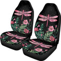 Talayituse Dragonfly Flower Leaf Print Car Seat Covers Full Set of 2 Vehicle Protector Front Seats Covers Stretchy Washable Car Accessories Bucket Seat Cover