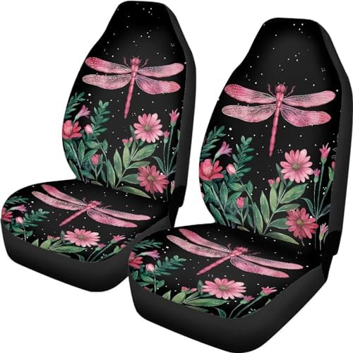 Talayituse Dragonfly Flower Leaf Print Car Seat Covers Full Set of 2 Vehicle Protector Front Seats Covers Stretchy Washable Car Accessories Bucket Seat Cover