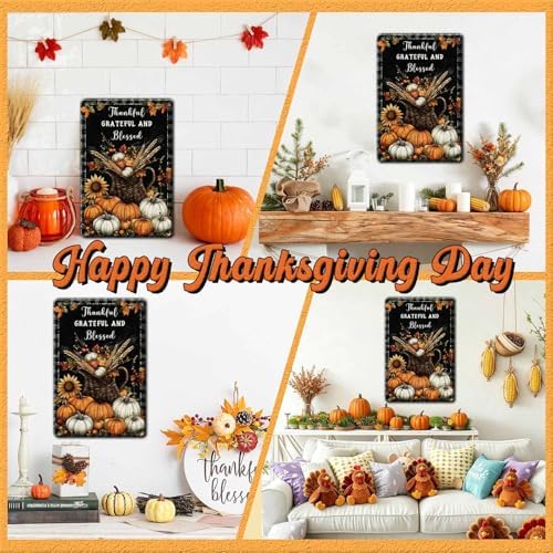 Fall Sign Thanksgiving Vintage Decor Thankful Grateful Blessed 8x12Inch - Image 4