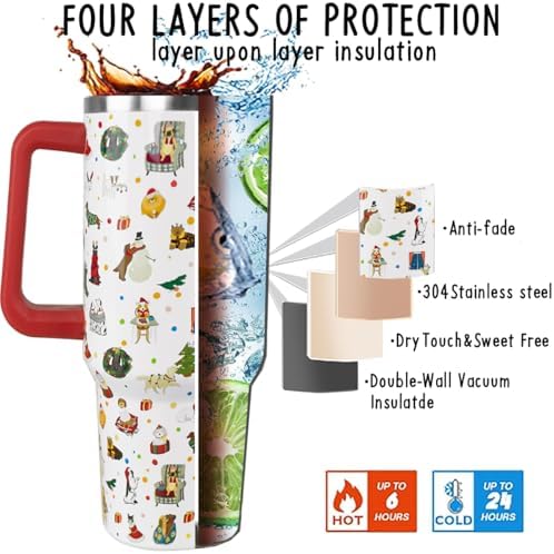 Christmas Tumbler 40oz Boston Terrier Corgi Xmas Dog Tumbler Winter Leak Proof Cups with Handle and Straw Insulated Water Bottle Coffee Travel Mugs Merry Christmas Decor Holiday Gifts (1PCS) - Image 5
