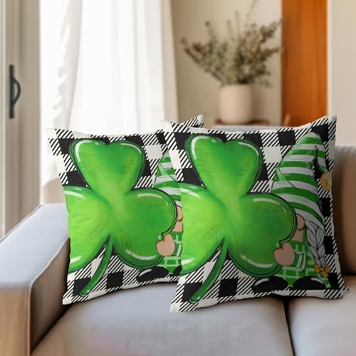 St Patricks Day Pillow Covers 22x22 Set of 2 Shamrock Clover Throw Pillow Covers Spring Pillowcase Linen Decoration Farmhouse Decorative Buffalo Plaid Gnome Cushion Case Couch for Indoor Home Decor - Image 3
