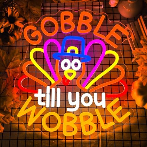 Turkey Neon Sign Thanksgiving Neon Sign Dimmable Thanksgiving Neon Light Sign for Home Decor Gobble Till You Wobble Sign for Autumn Decor Kids Holiday Gift - Image 2