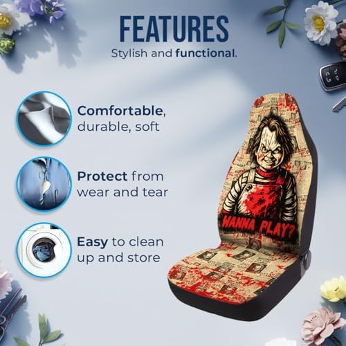 GENANY Creepy Doll Character Car Seat Covers, 2-Piece Front Seat Set