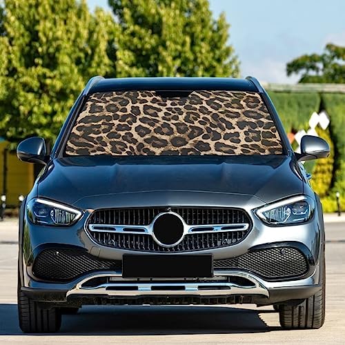 Leopard Print Car Windshield Sun Shade Foldable Panther Sunshade Front Window Visor Protector Blocks UV Rays Heat Keep Vehicle Cool (59 x 30 in)