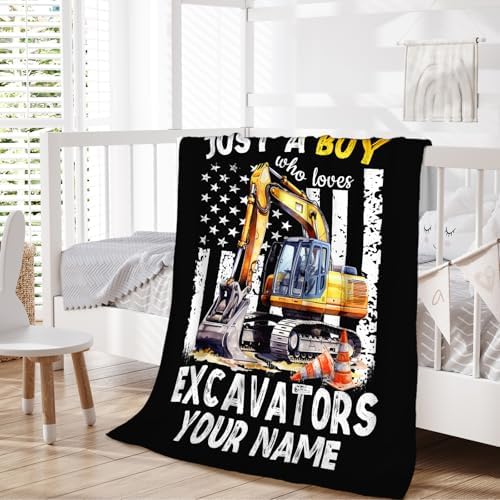 Personalized Excavator Blanket Gifts for Kids Boys, Cute Car Throw Blanket for Construction Truck Lovers, Custom 30x40 Inches Black Soft Flannel Blankets for Lap Sofa Couch Travel - Image 6