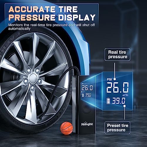 Nilight Tire Inflator Portable Air Compressor Battery Powered Rechargeable 12VDC 150PSI Cordless Tire Pump w/Digital Pressure Gauge 2X Faster Inflation Air Pump for Car Motorcycle