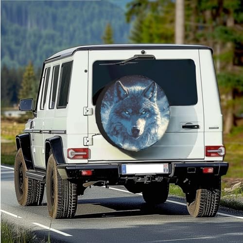 Spare Tire Cover with Camera Hole, Wolf Head Print Polyester Tire Cover Weatherproof, Wheel Covers Universal for Trailer RV SUV Truck Camper Travel Trailer, 17" fits Tire Diameter 31.6"-32.5"