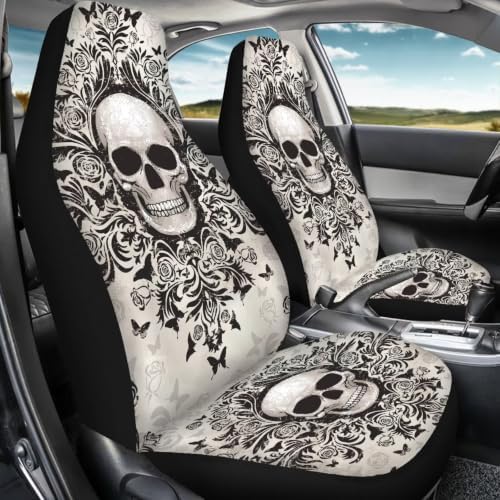 Damask Skull Car Seat Covers Breathable Front Seat Cover