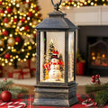 Christmas Snow Globes Water Lantern with Snowman, Black Brush Gold USB Lined Operated Lighted Lantern for Christmas Festival Decoration Gifts by ZQQLITE