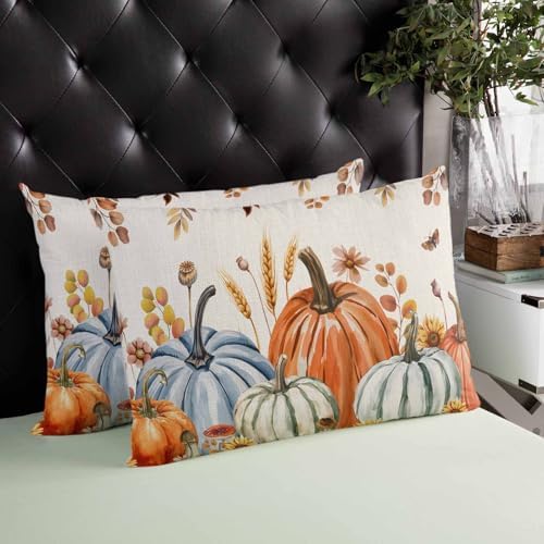 Pillow Covers 20x26 Inch - Standard Fall Thanksgiving Pumpkin Rustic Sunflower Botanical Leaves Linen Soft Brushed Microfiber Pillowcases with Hidden Zipper Bed Pillow Shams for Bedroom Sofa Car - Image 3