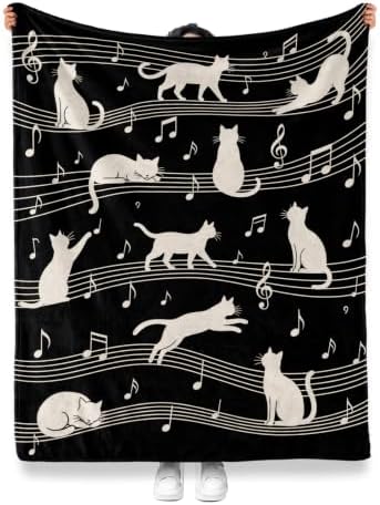 Jekeno Music Cat Gifts Blanket for Women Man, Musical Notes Theme 80"x60" - Image 2