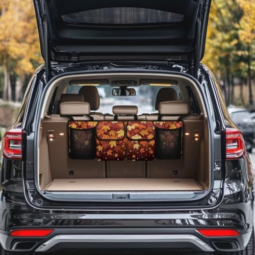 Fall Maple Leaf Star Print Car Trunk Organizer Car Backseat Storage Bag with 4 Pockets Hanging Trunk Cargo Storage Universal Auto Accessories for Sedans SUV Trucks Van