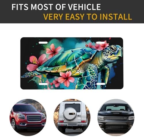 Watercolor Turtle Flower Front License Plate 6" * 12" for Women