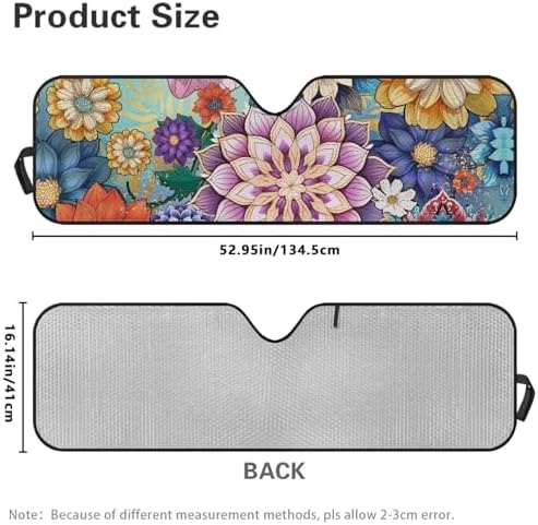 Renewold Car Front Window Sun Shade Automotive Windshield Sunshade for Jeep Wrangler JK JKU JL JLU 2/4 Door Gladiator JT 2020-2023 Boho Flower Auto Sun Blocker Visor Protector Shield Car Accessories