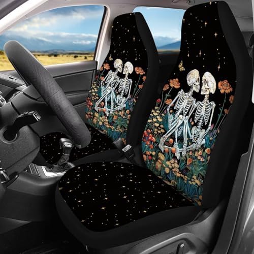 Skull Floral Starry Night Print Car Seat Covers 4Pcs Front & Rear Breathable Seat Covers Universal Fits for Truck, Sedan, SUV Auto Interior Protector Car Accessories