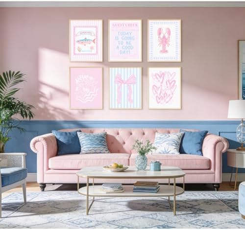 Preppy Coastal Wall Art Pink Beach Canvas Wall Decor Aesthetic Summer Posters Blue Beachy Ocean Prints Trendy Granddaughter Pictures Starfish Bow Painting Artwork for Girl Room 8x10x6 Inch Unframed - Image 5