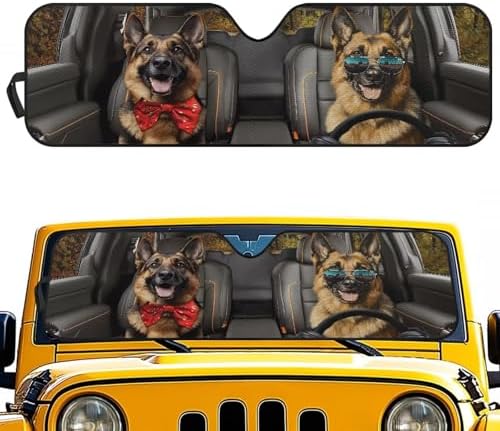 Renewold Funny German Shepherd, Windshield Sun Shade, Car Front Window Sunshade for Jeep Wrangler JK JL Gladiator JT 2020-2023, Foldable Auto Sun Visor Blocks Heat UV Glare, Car Accessories Interior