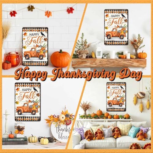 Fall Sign Thanksgiving Day Pumpkin Vintage Tin Sign Happy Fall 8x12Inch - Image 4