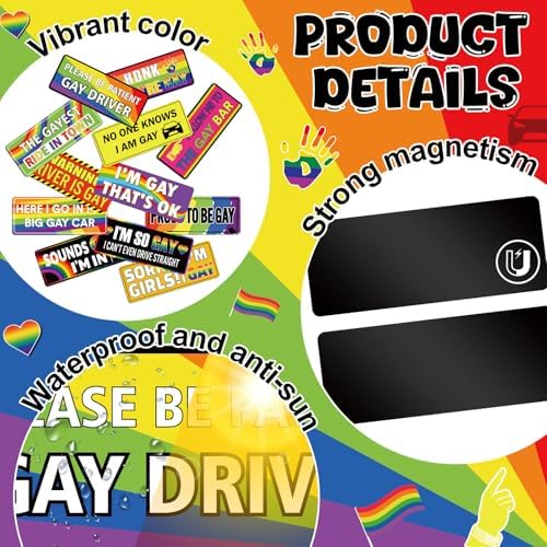 12 Pcs Funny Gay Car Magnets Bumper Prank Rainbow, Classic