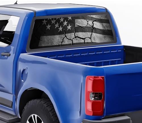 Vintage American Flag Truck Back Window Graphics Decals, Abstract Flag Pictures Universal See Through Rear Window Vinyl Wrap Full Window Decals for Trucks SUV 66 x 22 inch