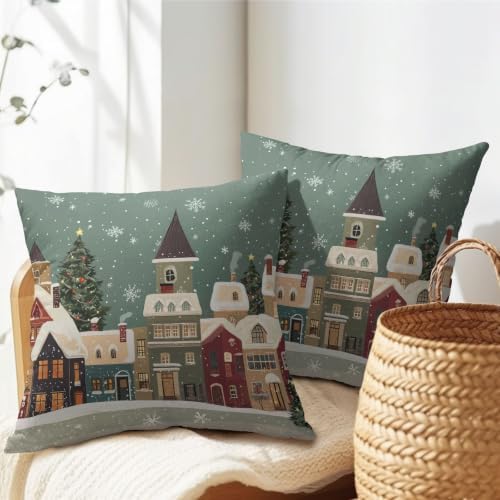 Winter Christmas House Pillow Covers 16x16 Set of 2 Highly Absorbent - Image 7