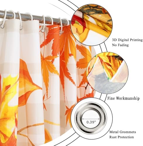 Thanksgiving Turkey Shower Curtain, Fall Autumn Harvest Pumpkins Sunflower Plaid Thanksgiving Day Bathroom Curtain Waterproof Fabric Machine Washable with Hooks, 60" Wx72 L - Image 5