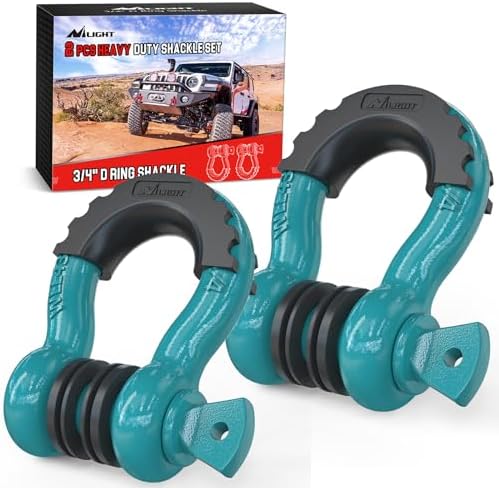 Nilight 2 PCS 3/4" D-Ring Shackle with 7/8" Screw Pin | 41,887lbs Break Strength Heavy Duty Off Road Recovery Shackle with Isolators Washers for Tow Strap,Winch,Off-Road Truck