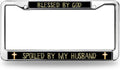 Blessed by God Spoiled by Husband License Plate Frame Christian Wife Quotes Stainless Steel License Plate Frame Cross and Fish Scratch-Resistant License Plate Frame with Screws Caps