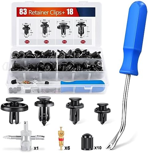 Nilight 101PCS Bumper&Splash Shield Retainer Metal Insert Clips for Acura Honda 91503-SZ3-003 91503-SZ5-003 91506-S9A-003 Toyota Fender Liner 90467-07215 4-Way Valve Tools Tire Caps Cores