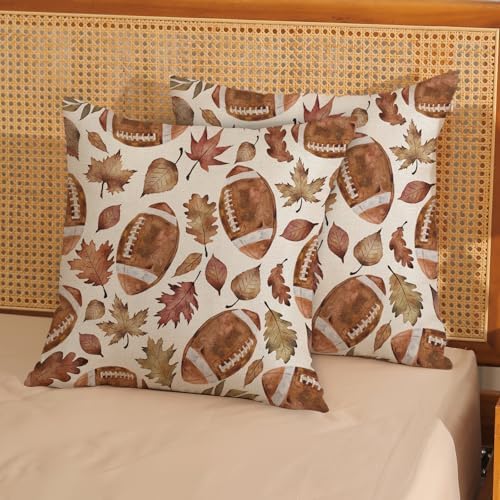 Fall Pillow Covers 18x18 Pack of 2 Orange Football Maple Leaves Pillowcase Thanksgiving Autumn Outdoor Decoration Throw Pillows Farmhouse Holiday Linen Fall Decor Cushion Case for Couch Sofa - Image 3
