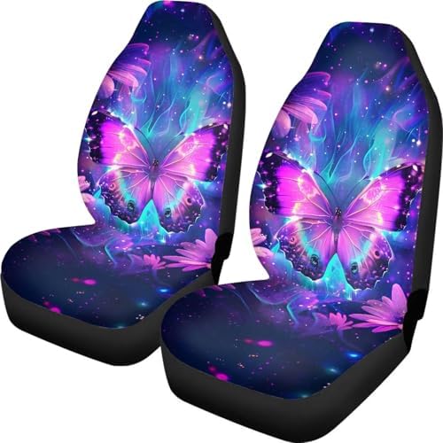 Purple Butterfly Car Seat Covers, 2 PCS Auto Seat Cover Pad for Front, Universal Vehicle Seats Cushion Pad Mat Automotive Interior Protection Accessories for Women