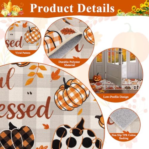 U'Artlines Fall Plaid Pumpkin Kitchen Rugs with Runner Sets 3 Piece - Image 3