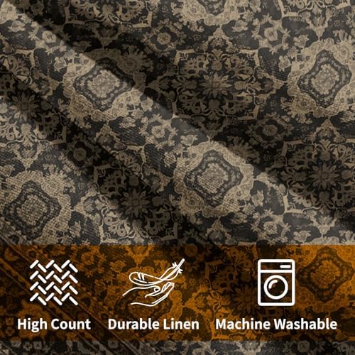 Brown Antique Tabriz Rug Print Pillow Covers 24x24 Inches Retro Turkish Throw Pillow Case Set of 2 Vintage Floral Block Print Pillows Cotton Linen Cushion Cover for Home Couch Sofa Livingroom - Image 4